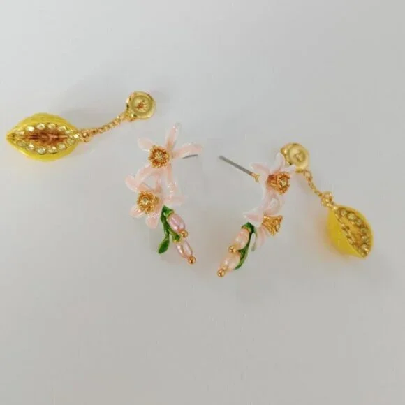 LES NEREIDES Anthropologie  Hand Enamelled Lemon Yellow  EARRINGS - Picture 4 of 5